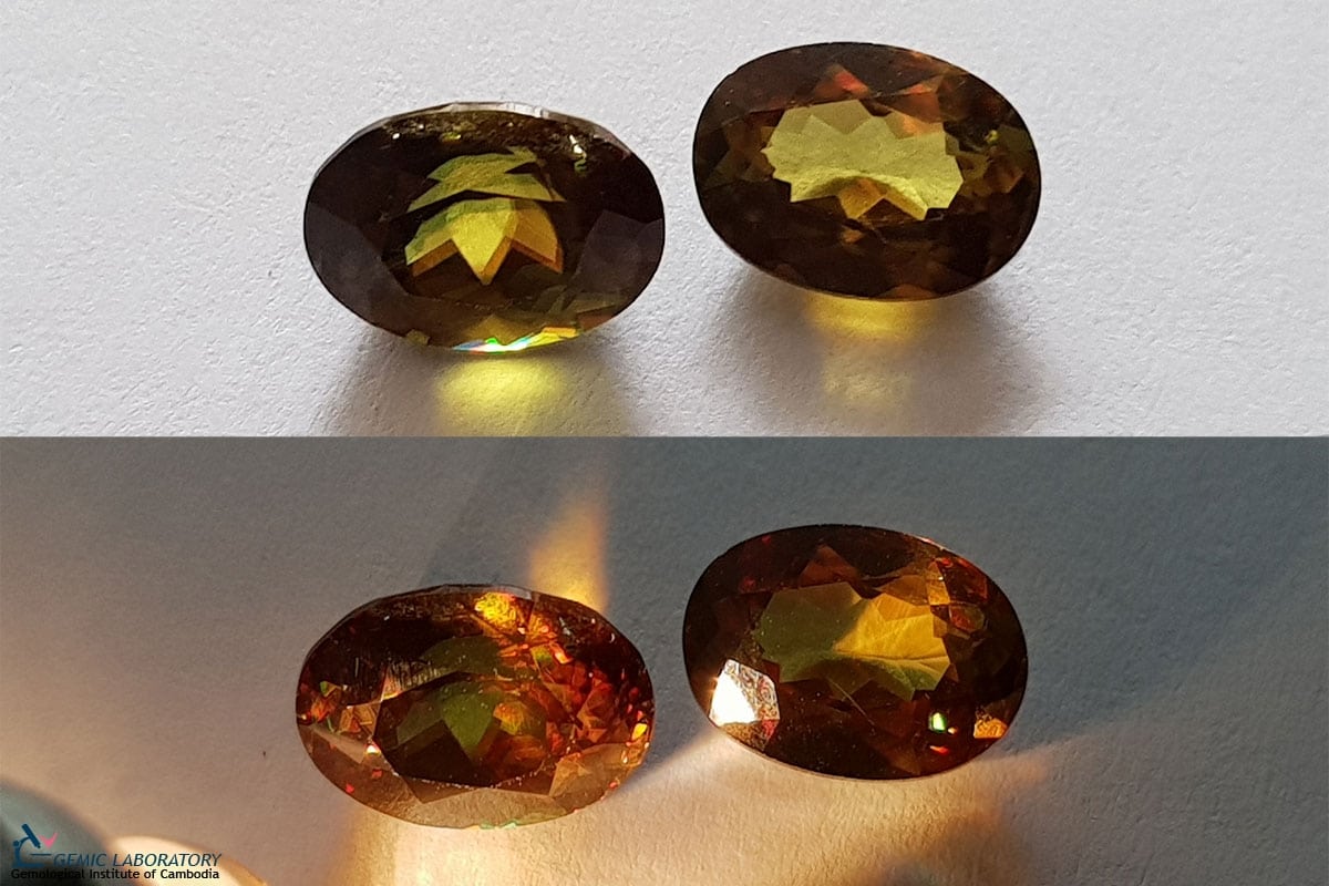 Green to red color change sphene or titanite